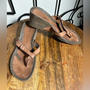 Teva Brown Leather Thong Wedges